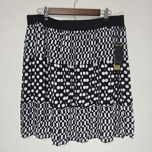 Marée Pour Toi Black White Polka Dot Checkerboard Skirt Size XL Elastic waist